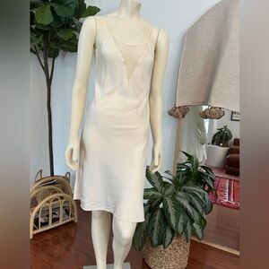 Ivory Victoria’s Secret 100% Silk Gold Label Slip with Deep V Mesh Neckline - S